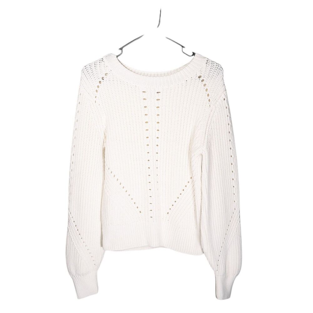 H&M Women's Sweater Ivory Rib Open Knit Top Stretch Blouse Pullover Size Small